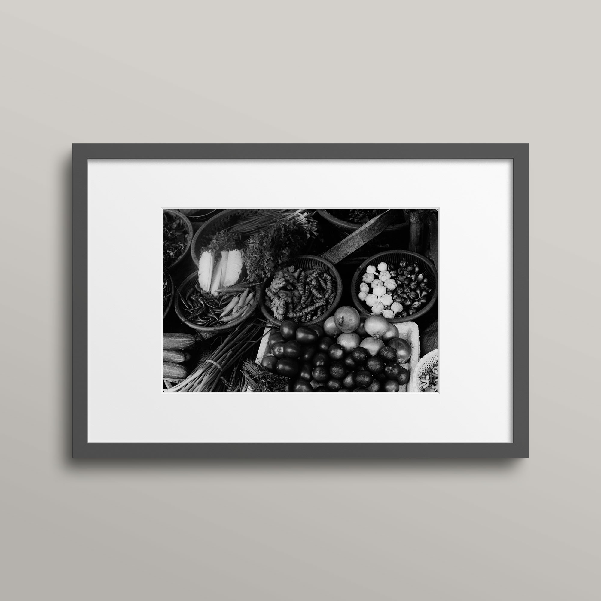 Black-and-White-Vegetable-Photo-Vietnam Open Veggie Market: Vietnam framed